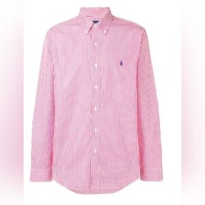 Ralph Lauren Women's Pink and White Striped Button Down Shirt